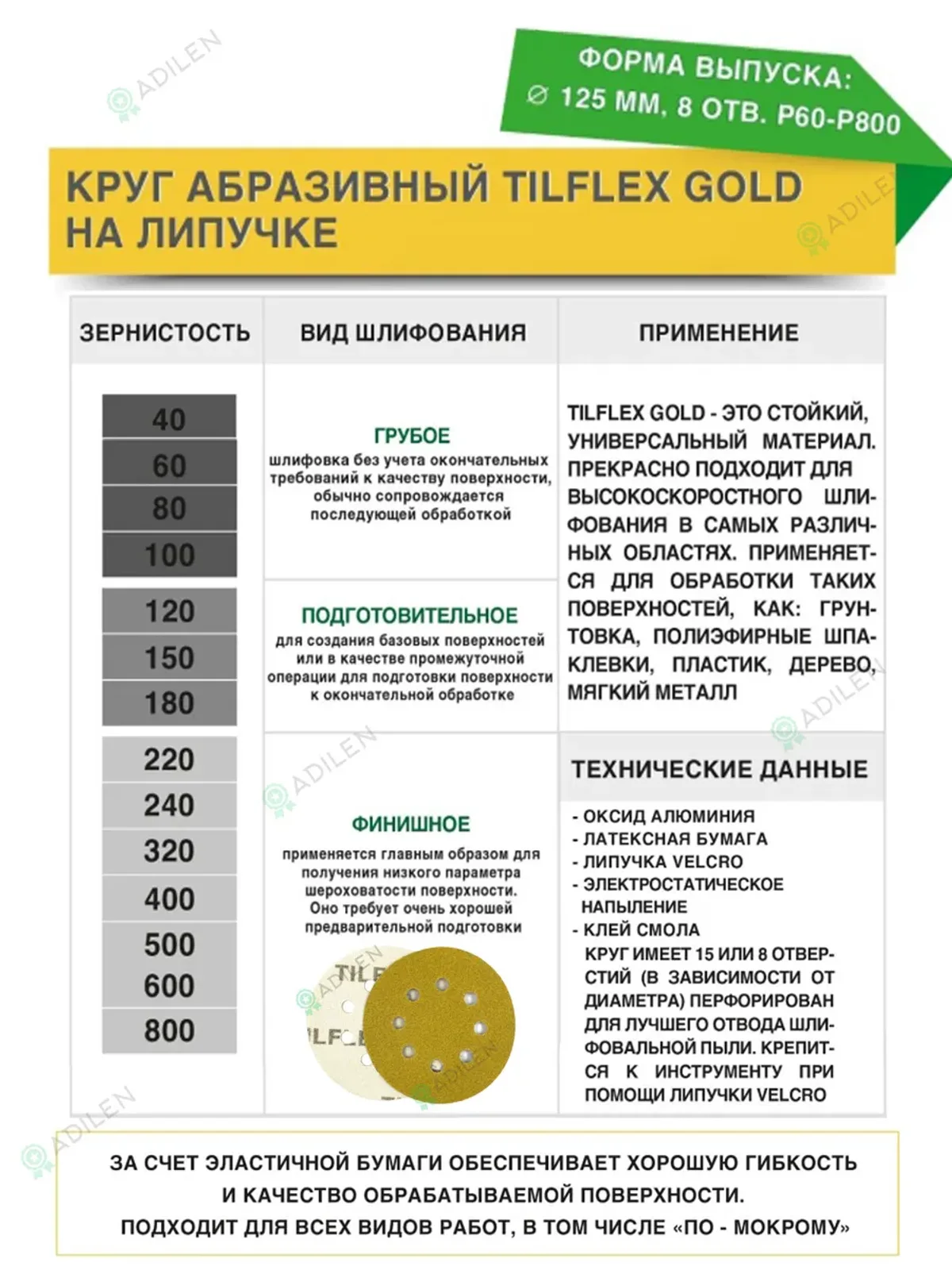 D125 мм Р320 (100 шт) Круг шлифовальный на липучке — фото 2