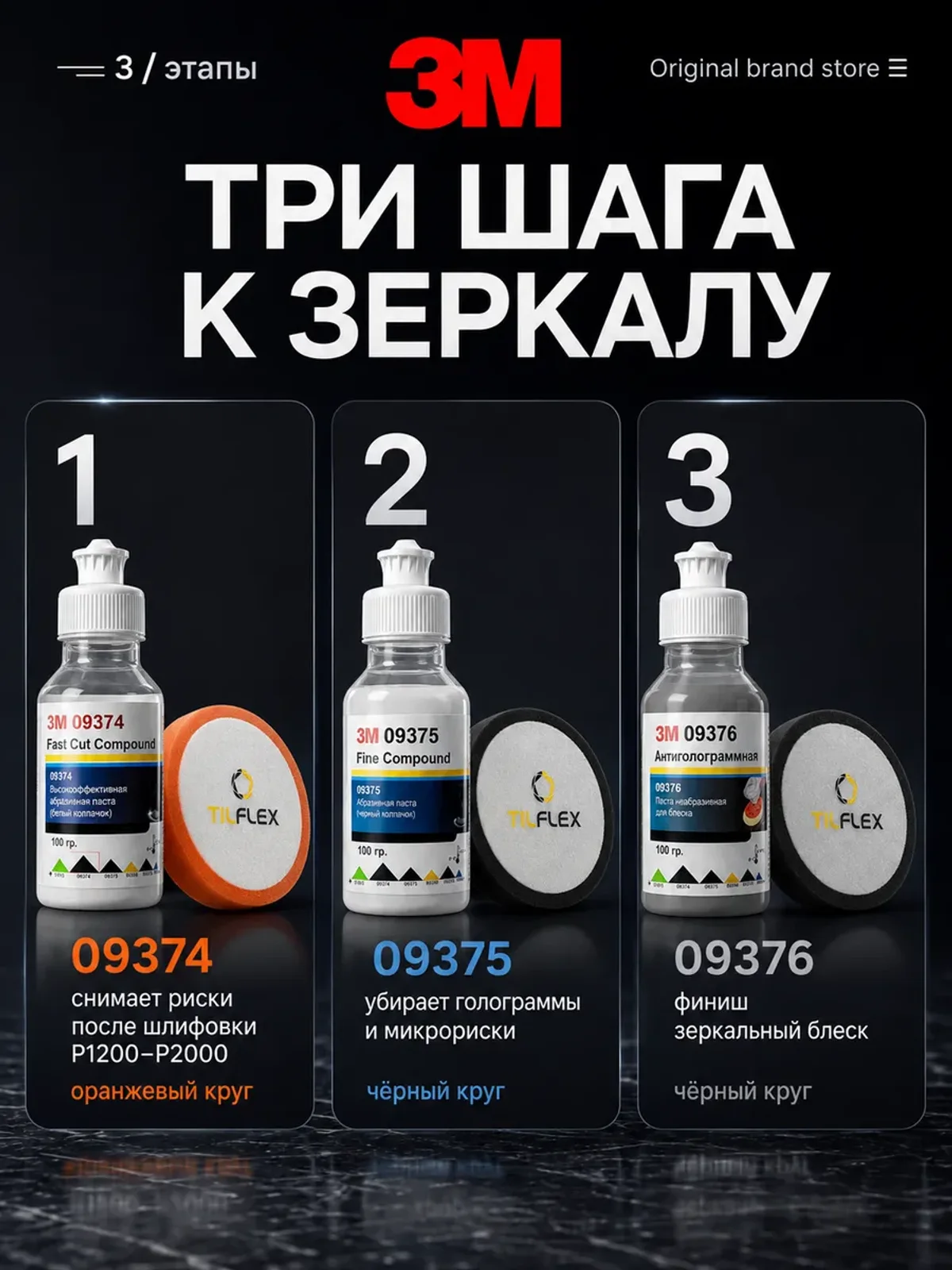 Набор полировальных паст 3M 74-75-76 по 100 г и кругов — фото 3