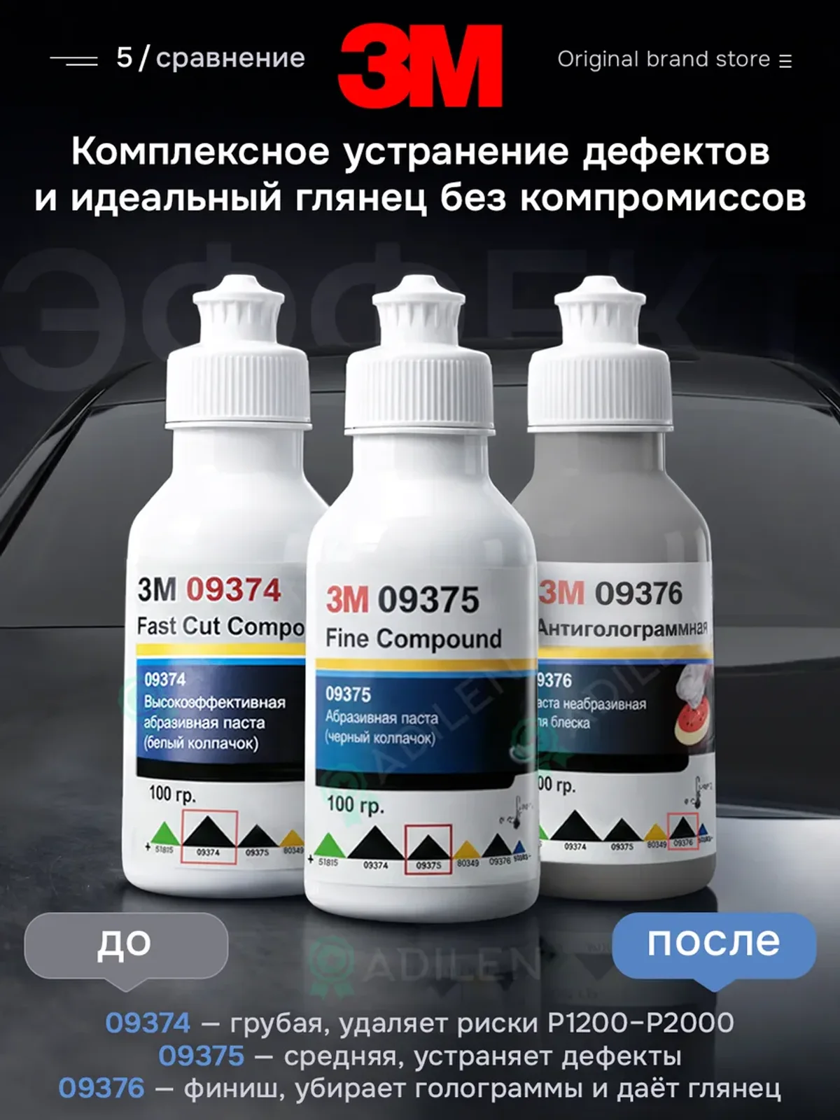 Набор паст для полировки автомобиля кузова 3M 74-75-76 — фото 5
